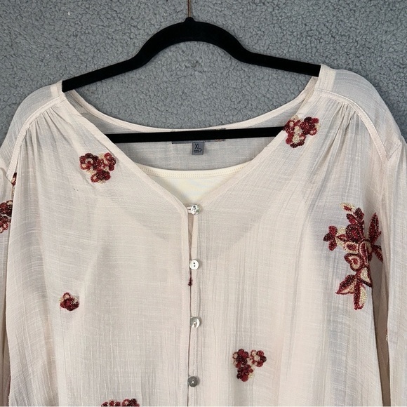 Figueroa & Flower Top Women XL Cream Floral Embroidered Country Boho Feminine - Picture 5 of 10